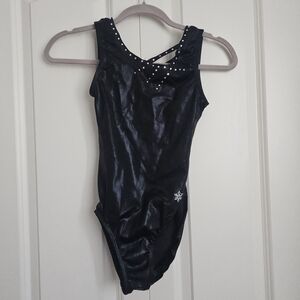 Gymnastics Snowflake Designs Black Rhinestone Leotard Bodysuit Dance Costume